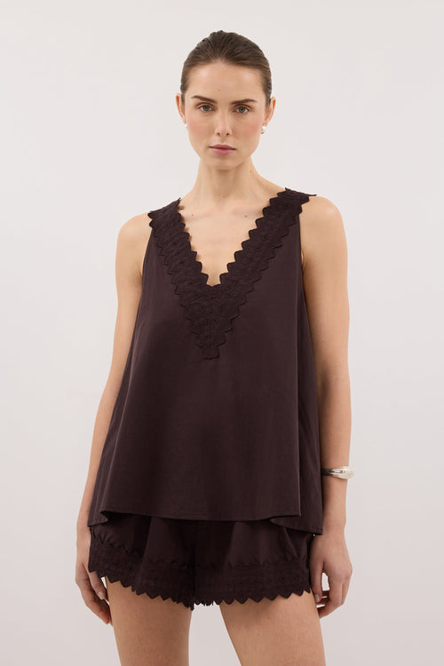 ANNABEL BURNT CHOC V NECK TOP