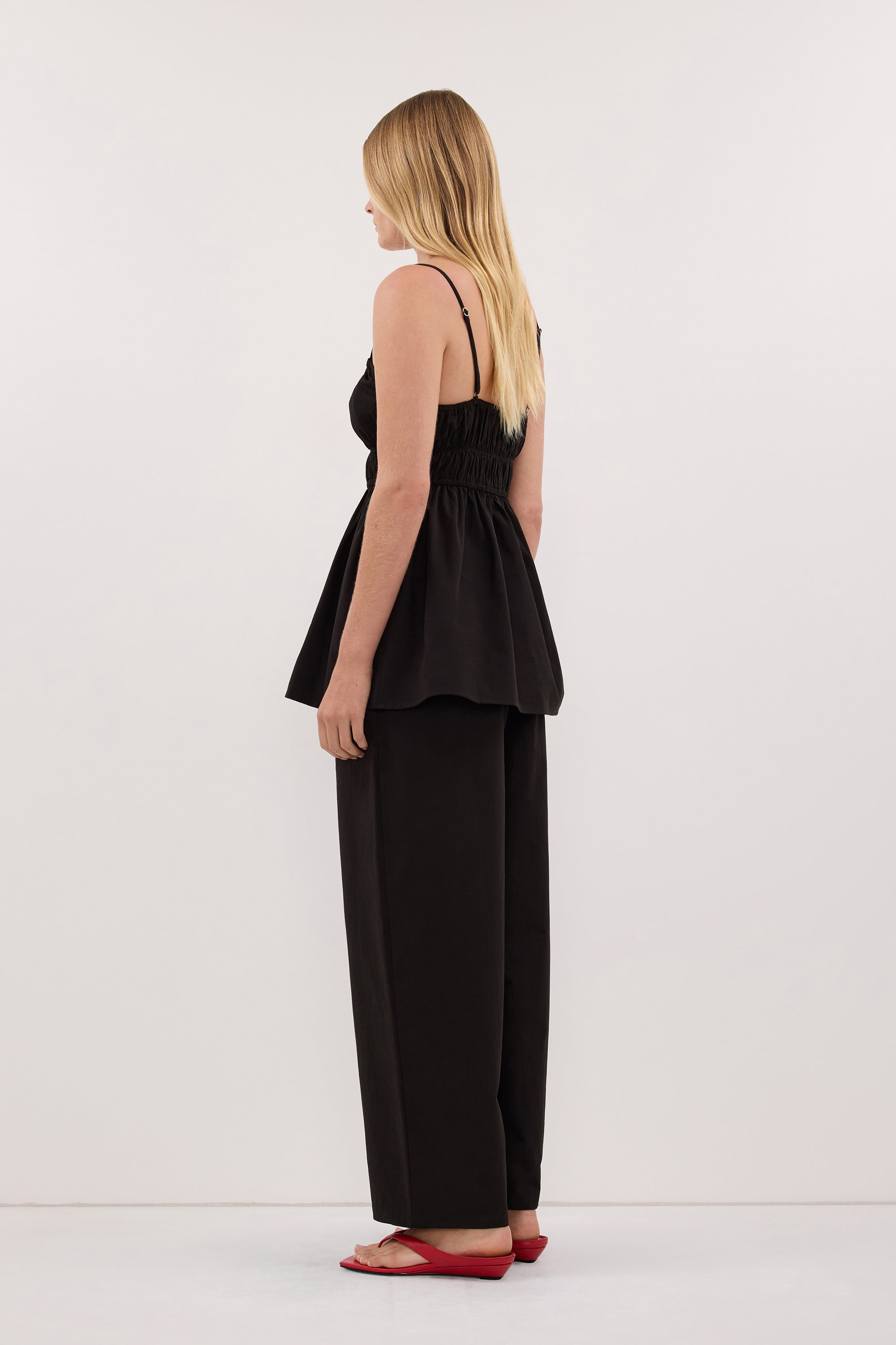 ZAHARA BLACK POPLIN RUCHED TOP