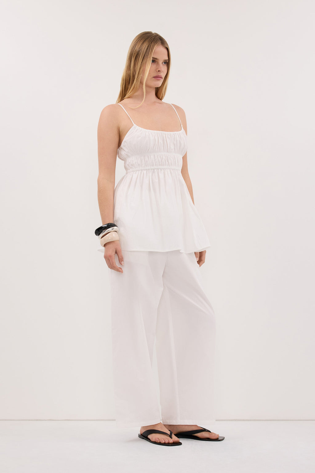 ZAHARA WHITE COTTON RUCHED TOP