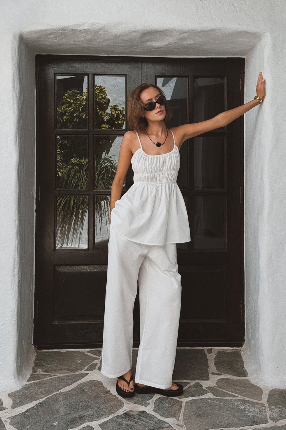 ZAHARA WHITE COTTON RUCHED TOP