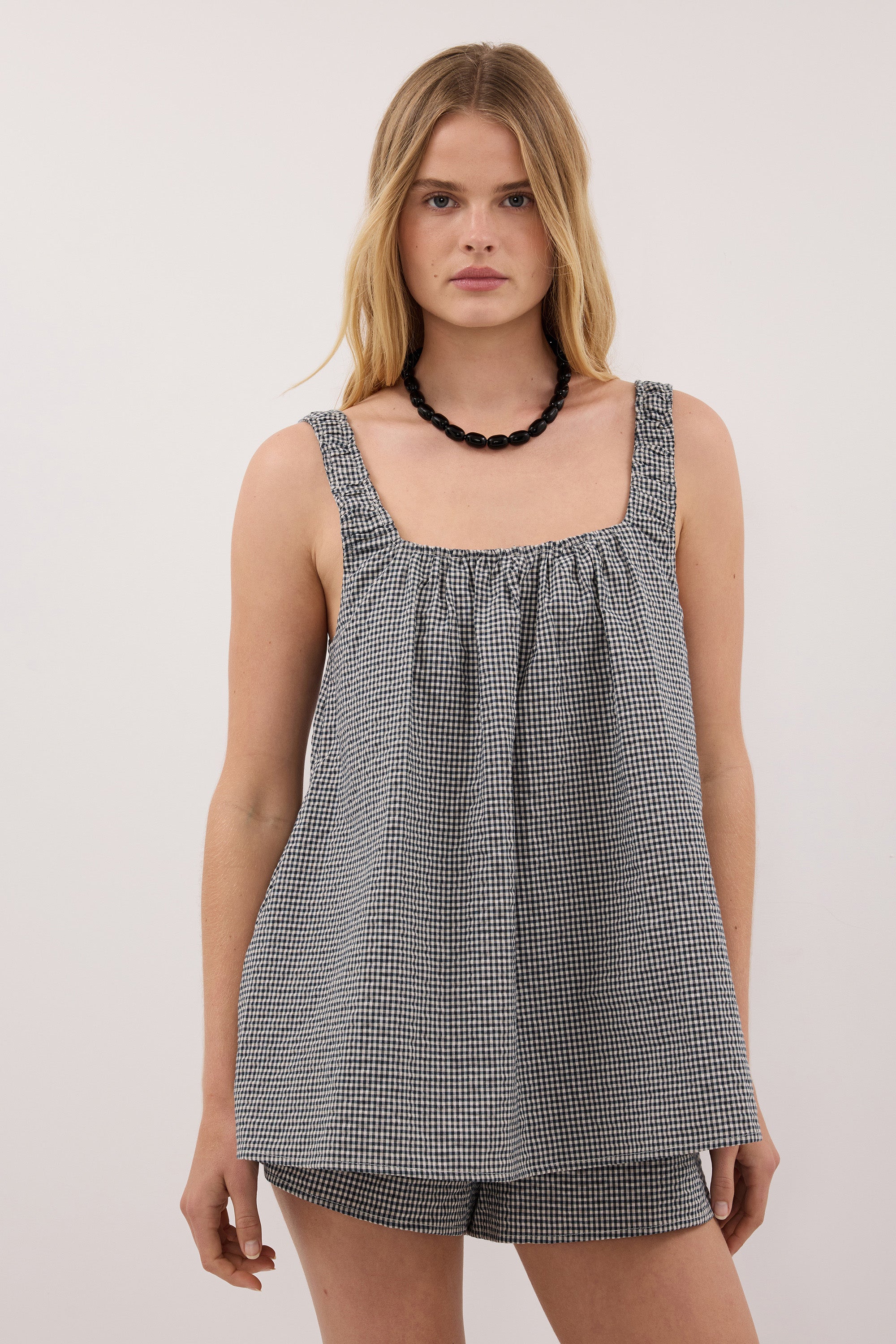 BRIONA GINGHAM COTTON SLEEVELESS TOP