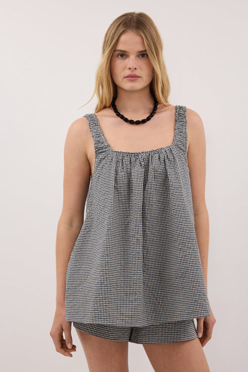 BRIONA GINGHAM COTTON SLEEVELESS TOP
