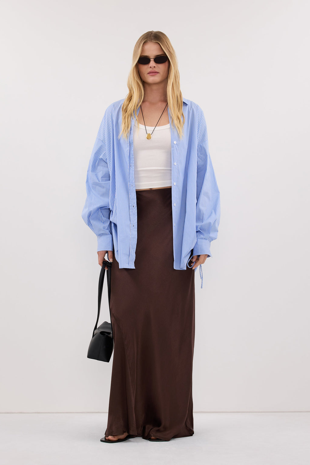 CHARLI BITTER CHOC SATIN MAXI SKIRT