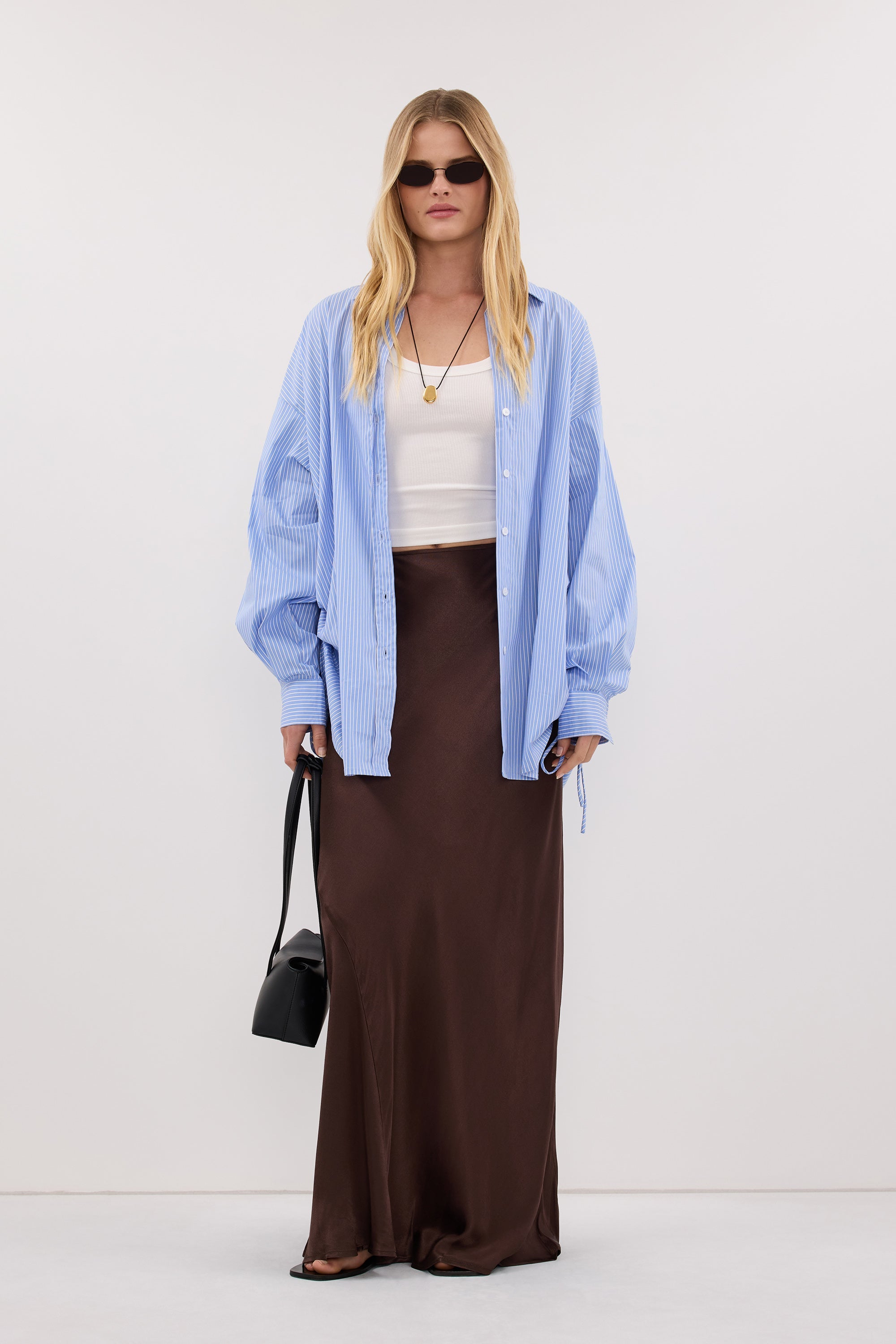 CHARLI BITTER CHOC SATIN MAXI SKIRT
