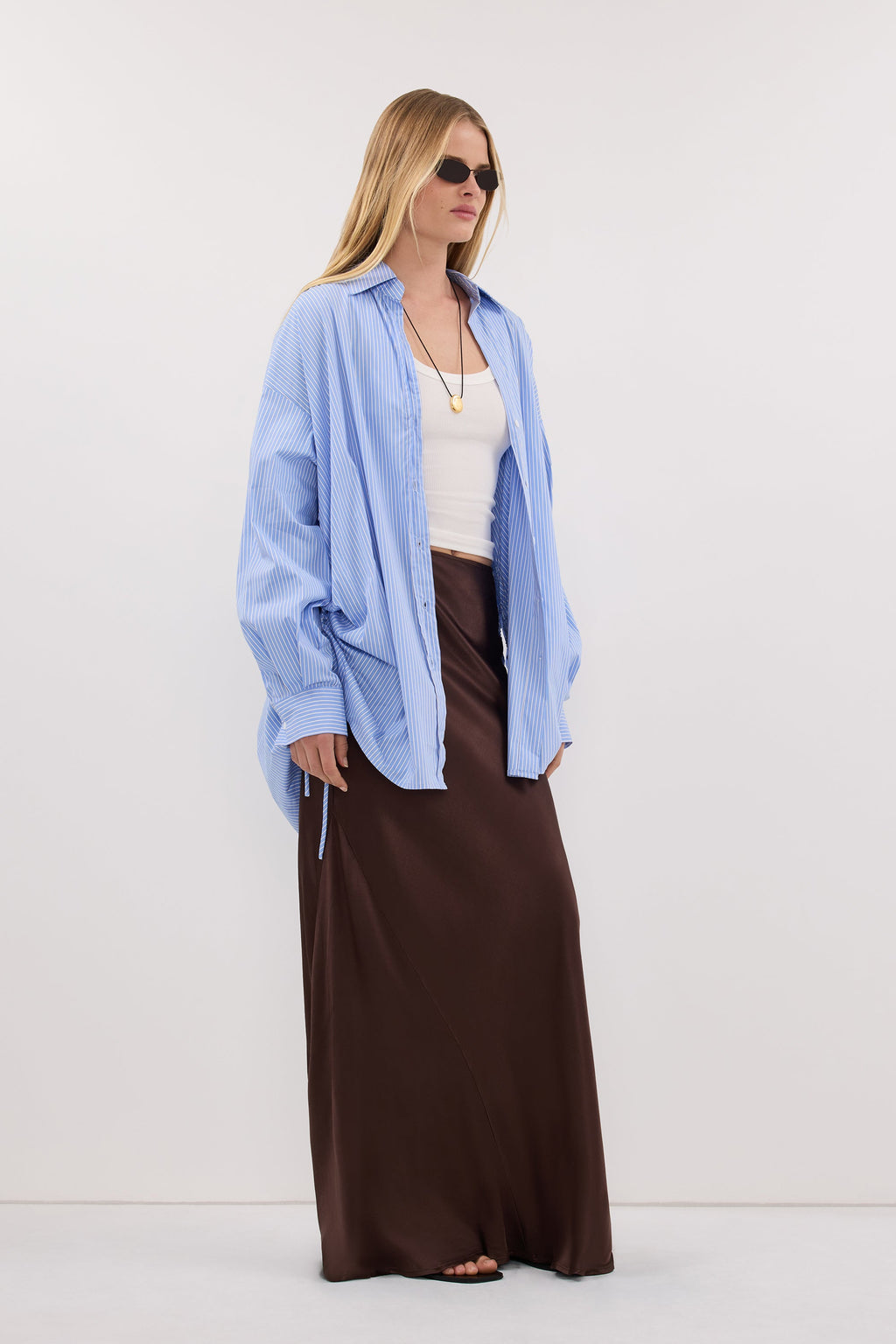 CHARLI BITTER CHOC SATIN MAXI SKIRT