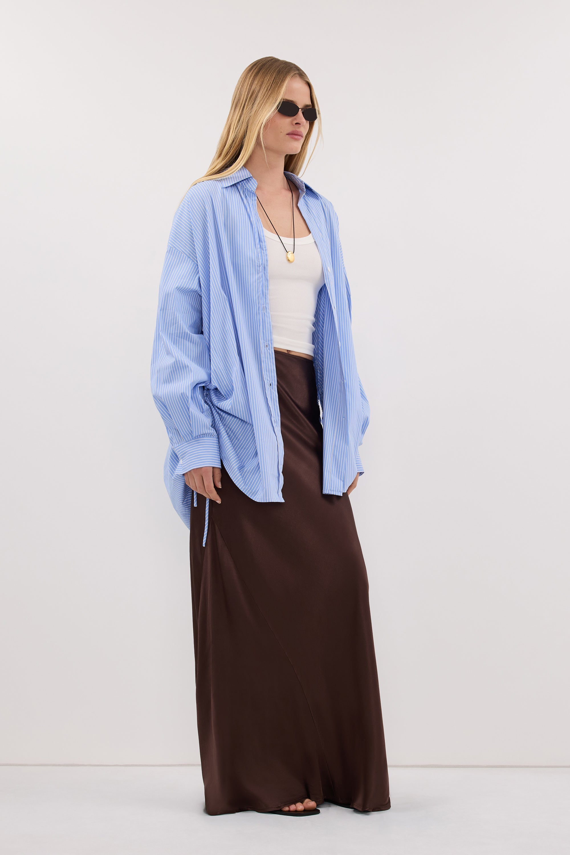 CHARLI BITTER CHOC SATIN MAXI SKIRT