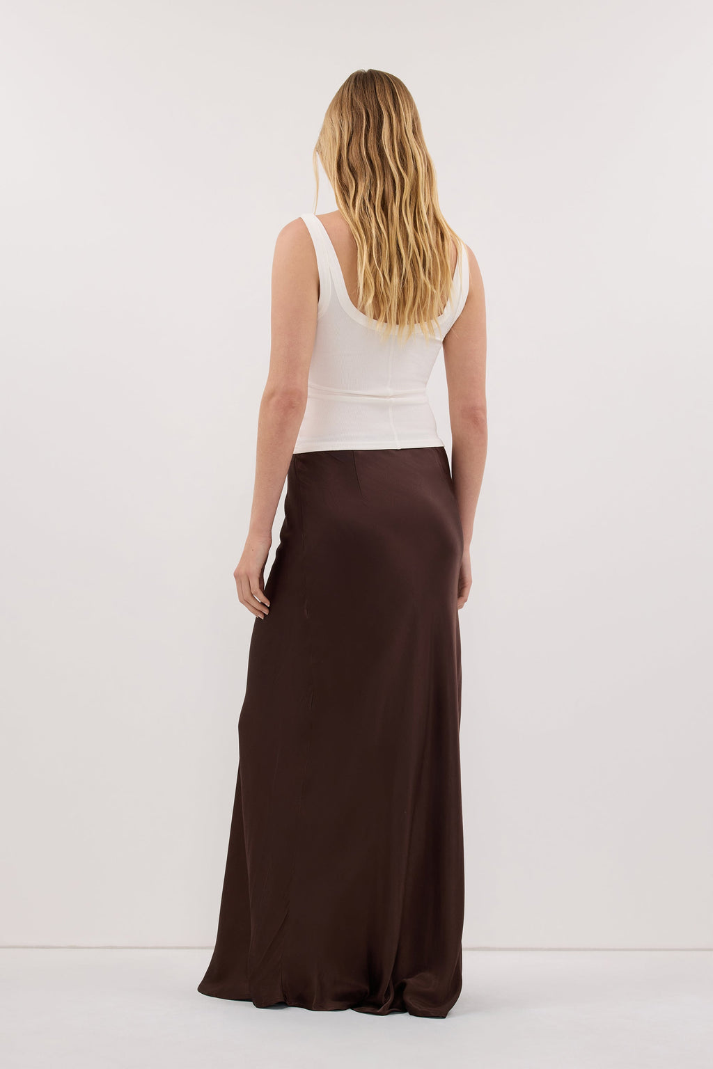 CHARLI BITTER CHOC SATIN MAXI SKIRT