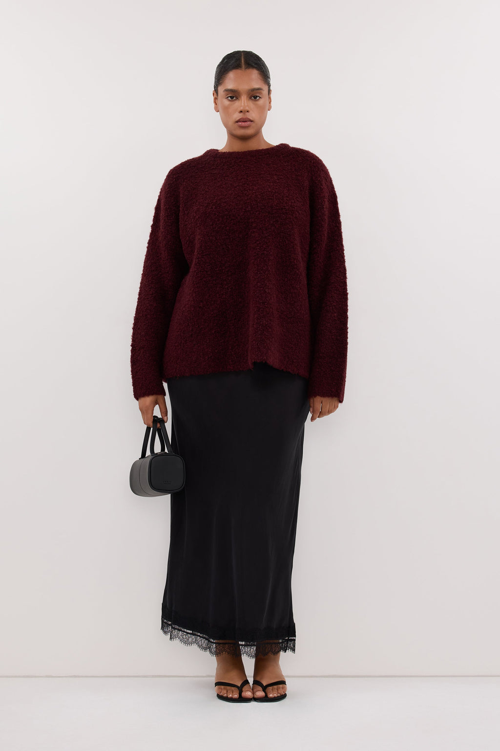 ANDREA BLACK CUPRO MIDI SKIRT