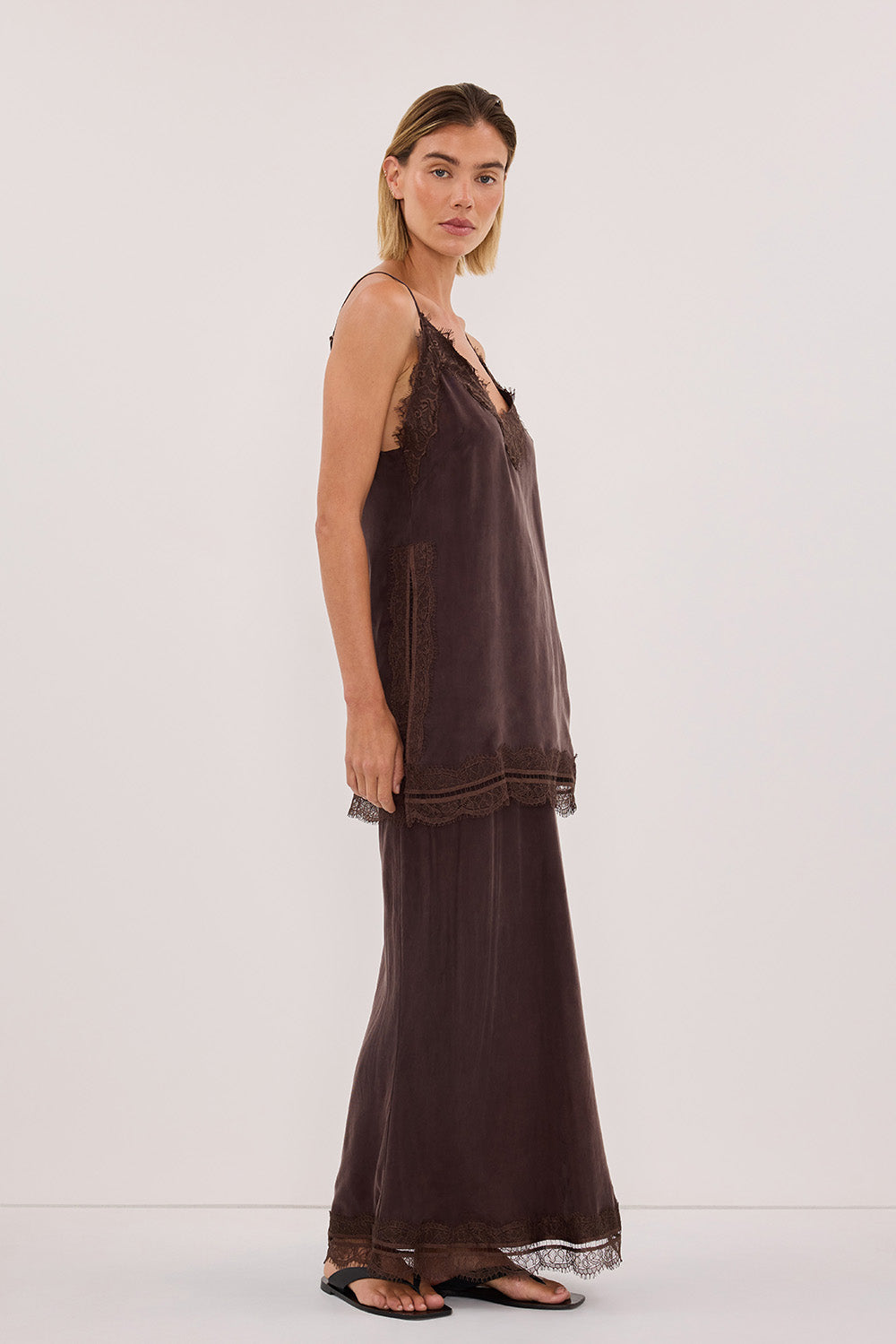ANDREA PLUM CHOC CUPRO MIDI SKIRT
