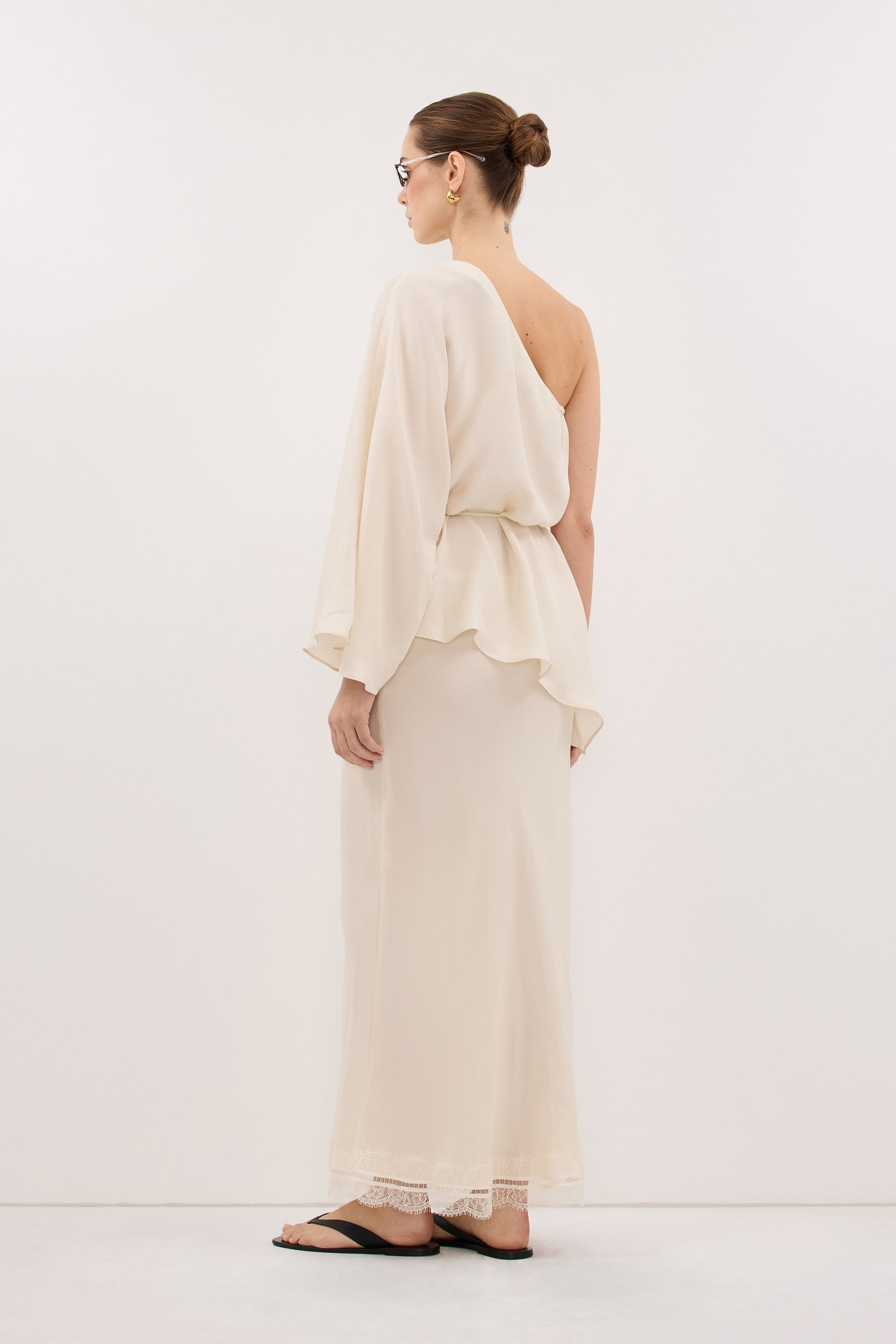 ANDREA SANDSTONE CUPRO LACE MIDI SKIRT