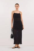 VANESSA BLACK SHEER SPOT MIDI SKIRT