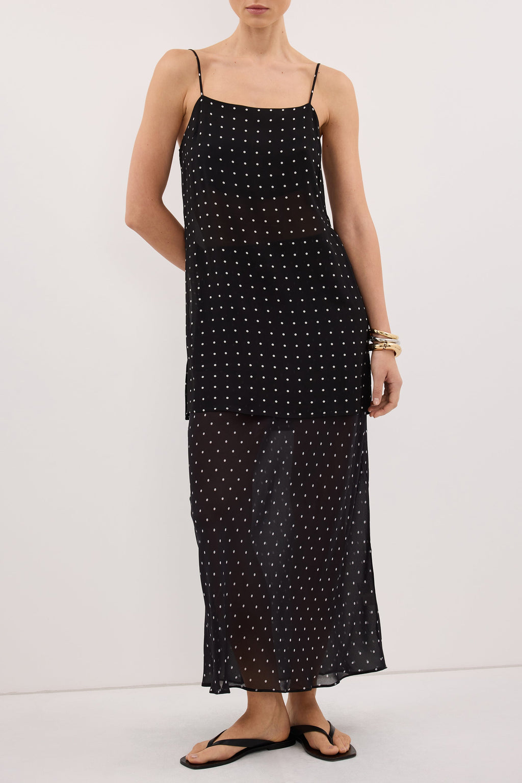 VANESSA BLACK SHEER SPOT MIDI SKIRT