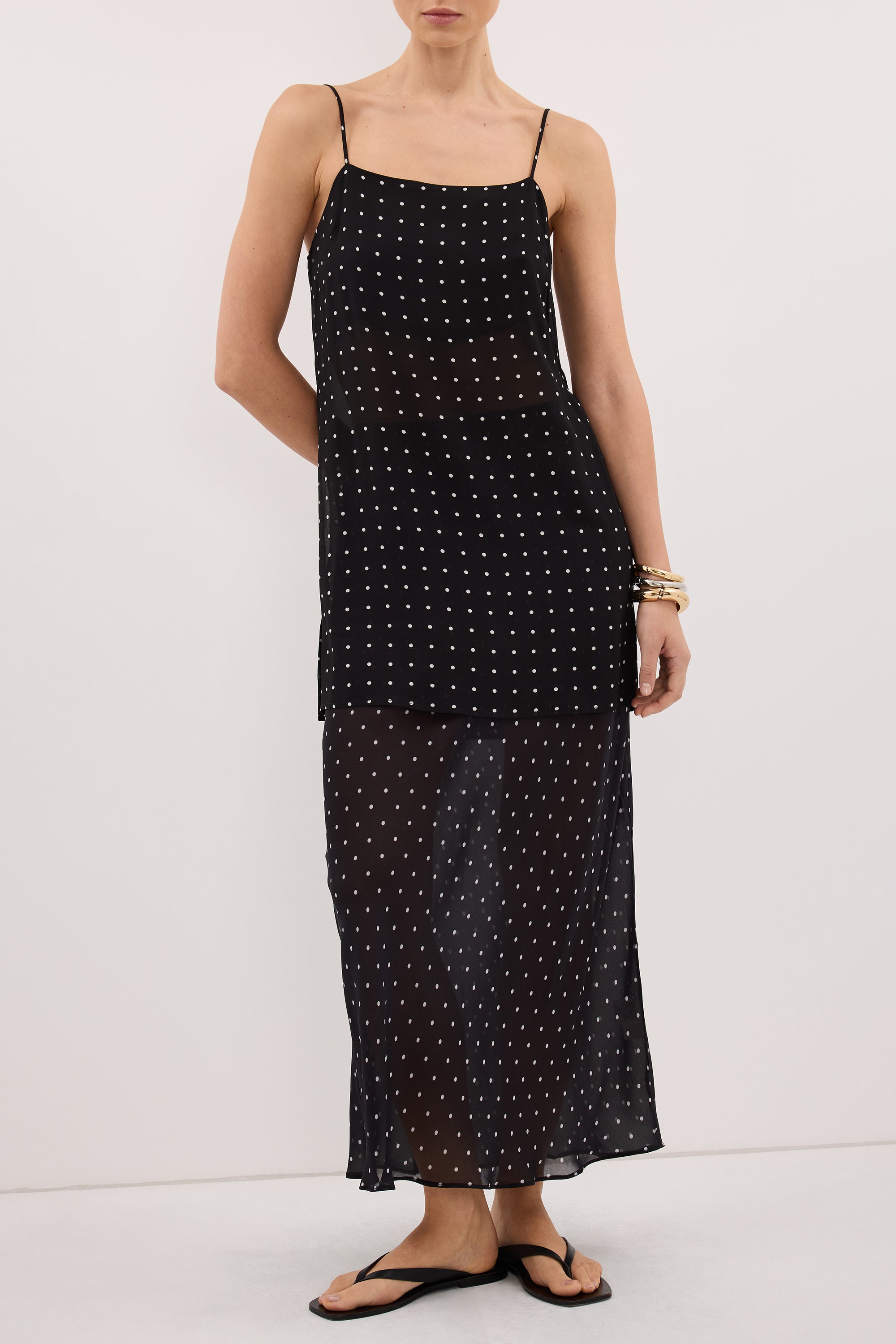 VANESSA BLACK SHEER SPOT MIDI SKIRT
