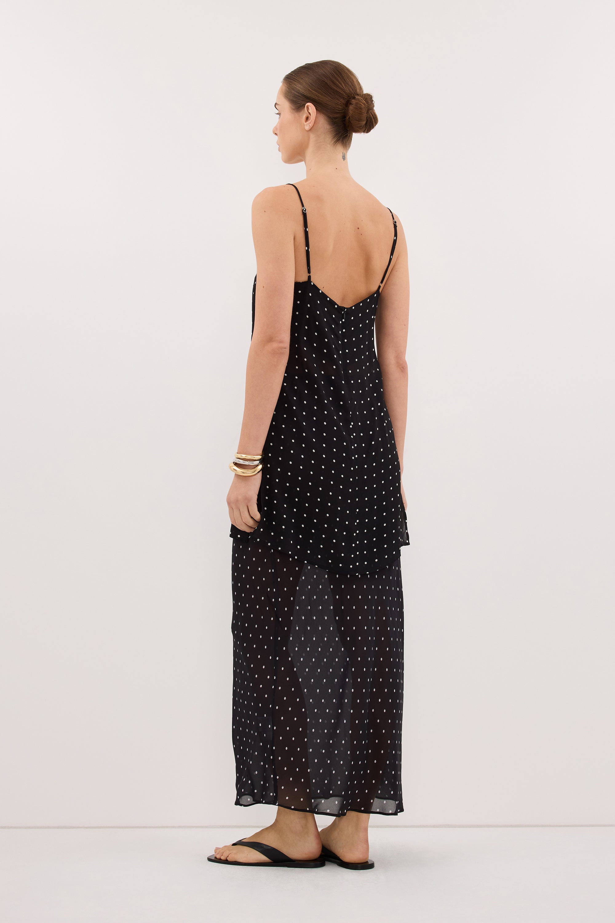 VANESSA BLACK SHEER SPOT MIDI SKIRT