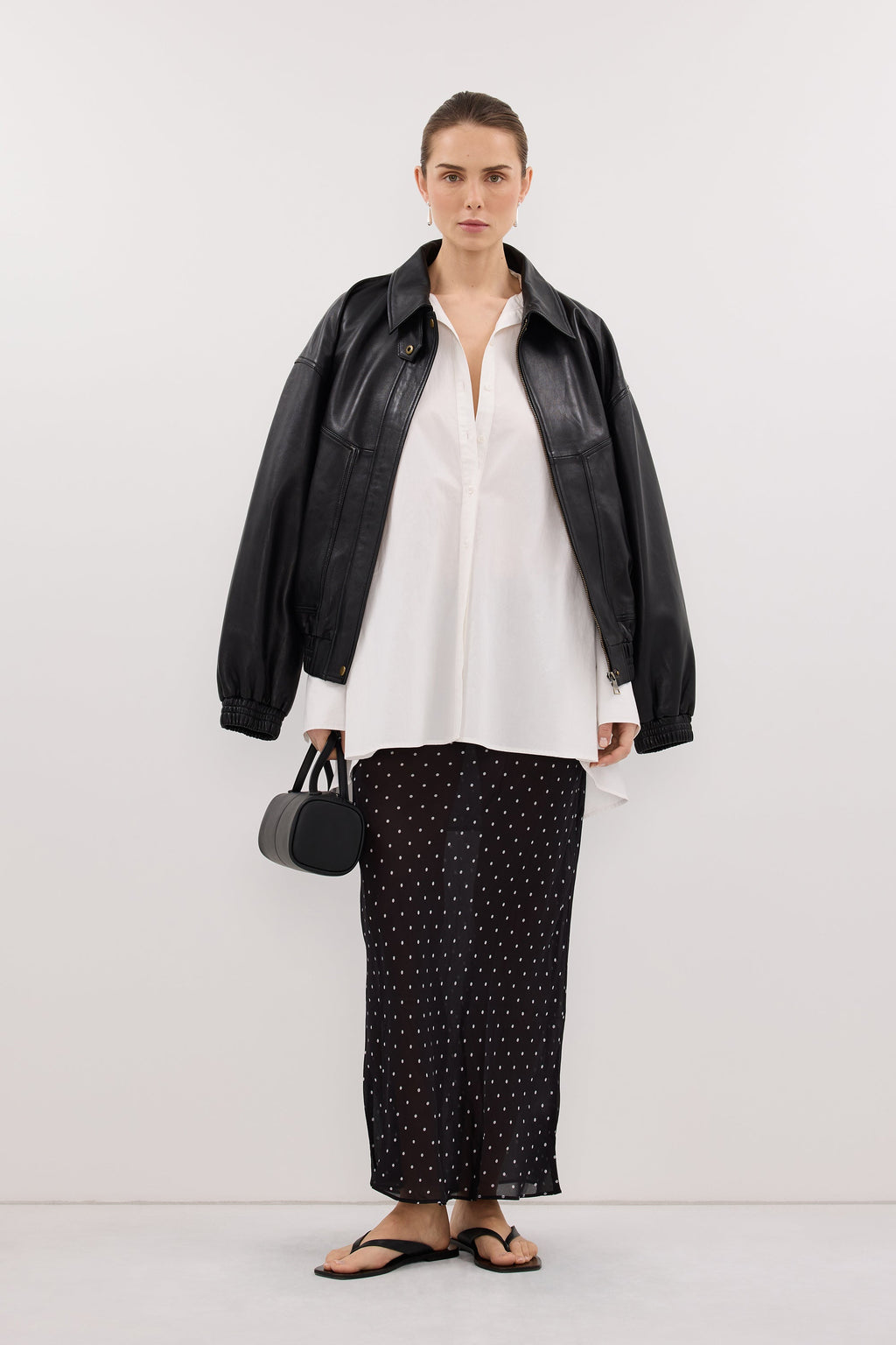 VANESSA BLACK SHEER SPOT MIDI SKIRT