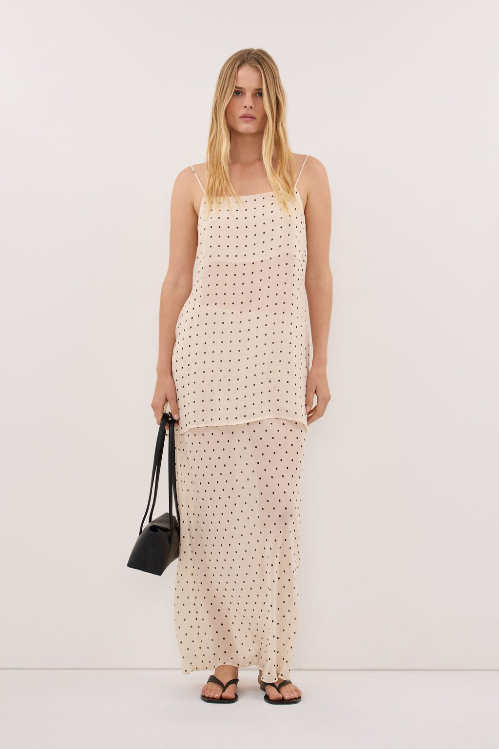 VANESSA SANDSTONE SHEER SPOT MIDI SKIRT