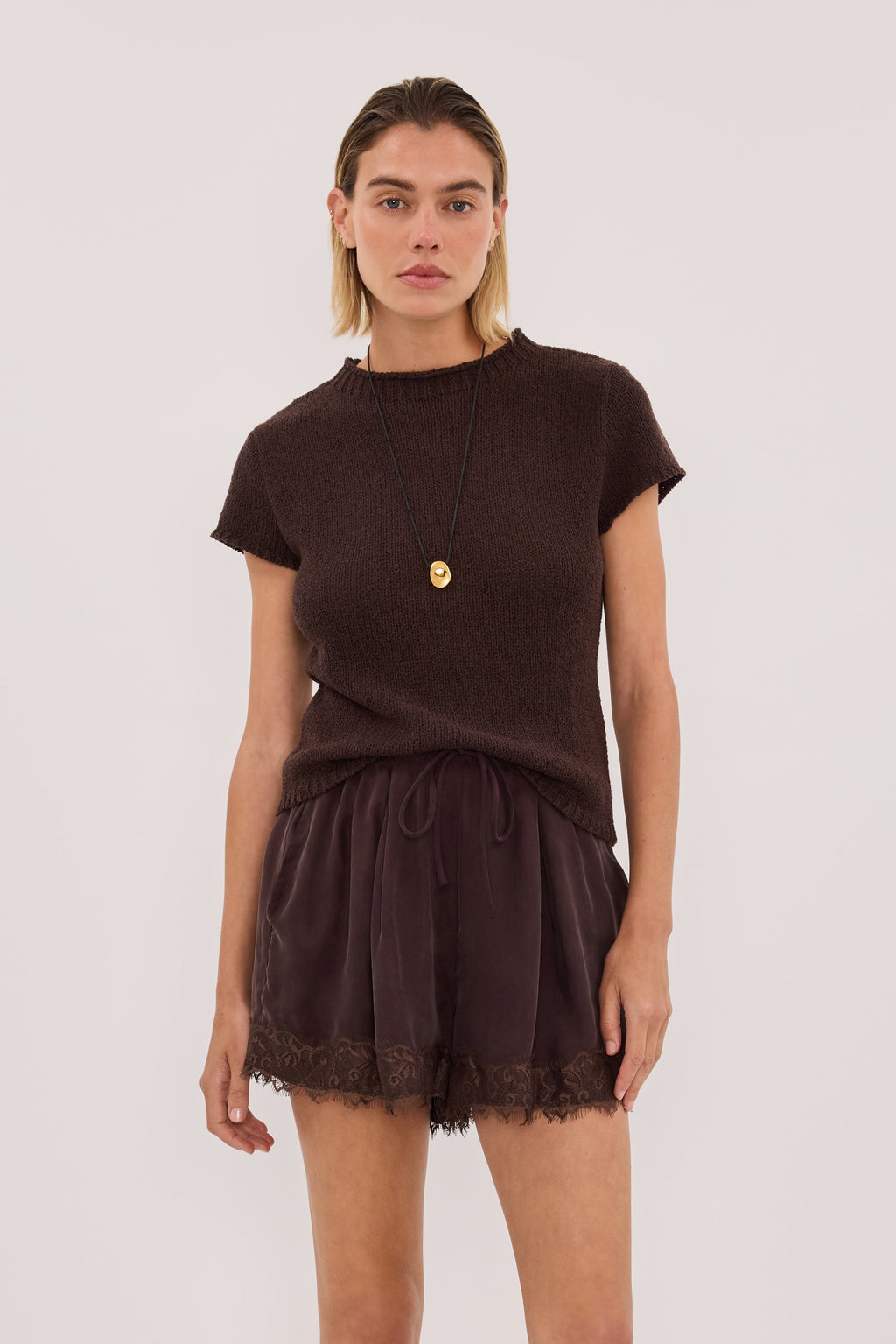ANDREA PLUM CHOC CUPRO LACE SHORT