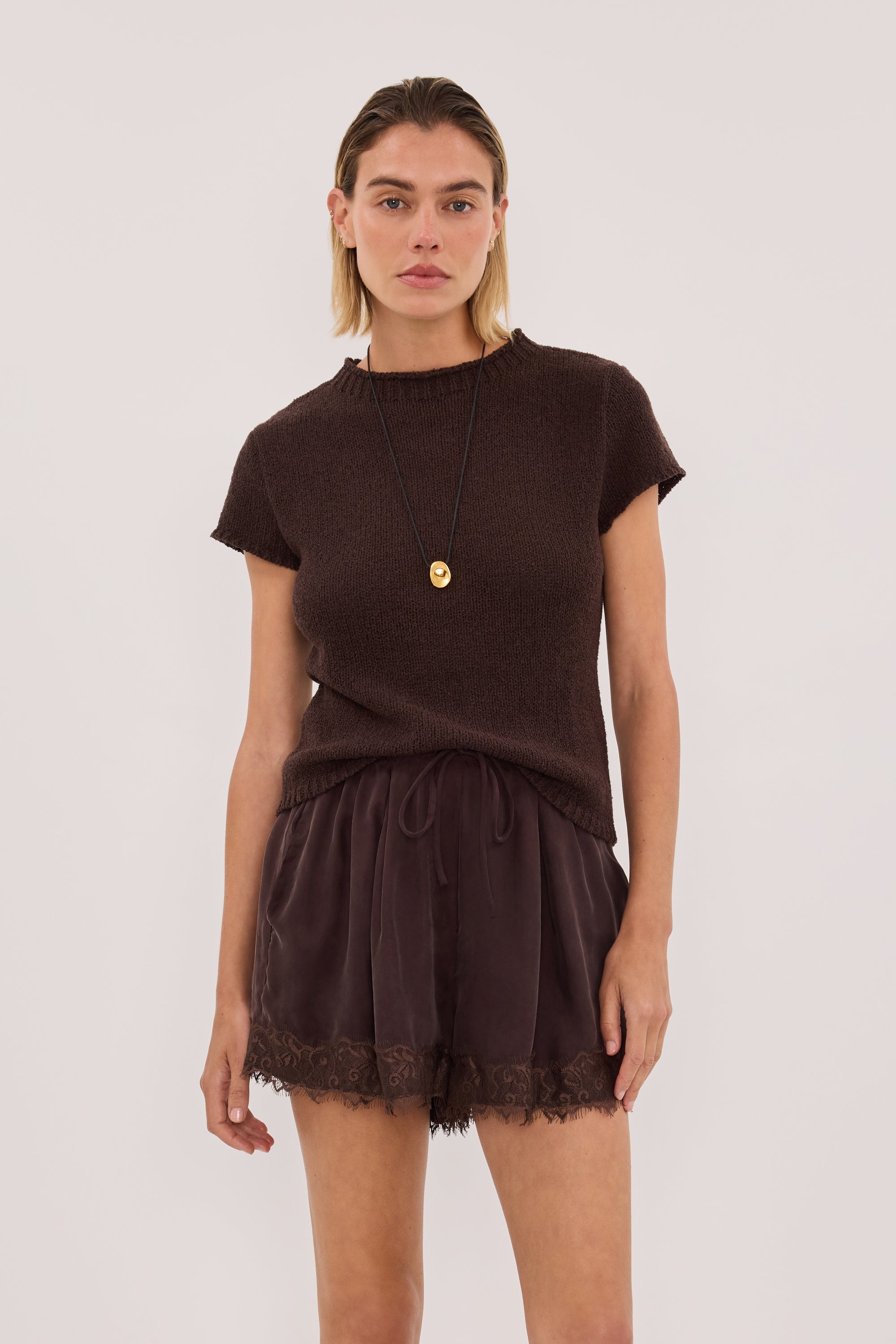 ANDREA PLUM CHOC CUPRO LACE SHORT
