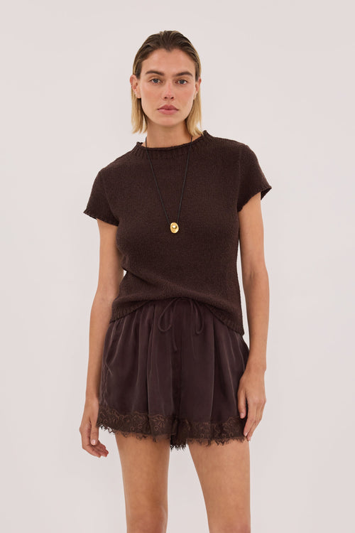 ANDREA PLUM CHOC CUPRO LACE SHORT