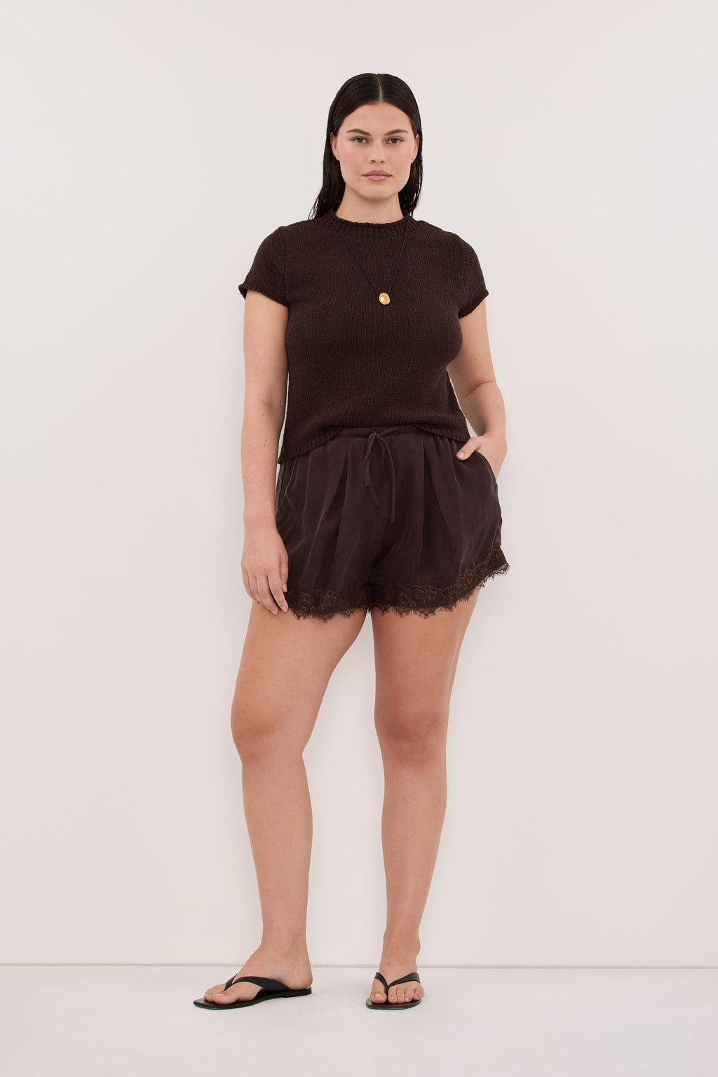 ANDREA PLUM CHOC CUPRO LACE SHORT