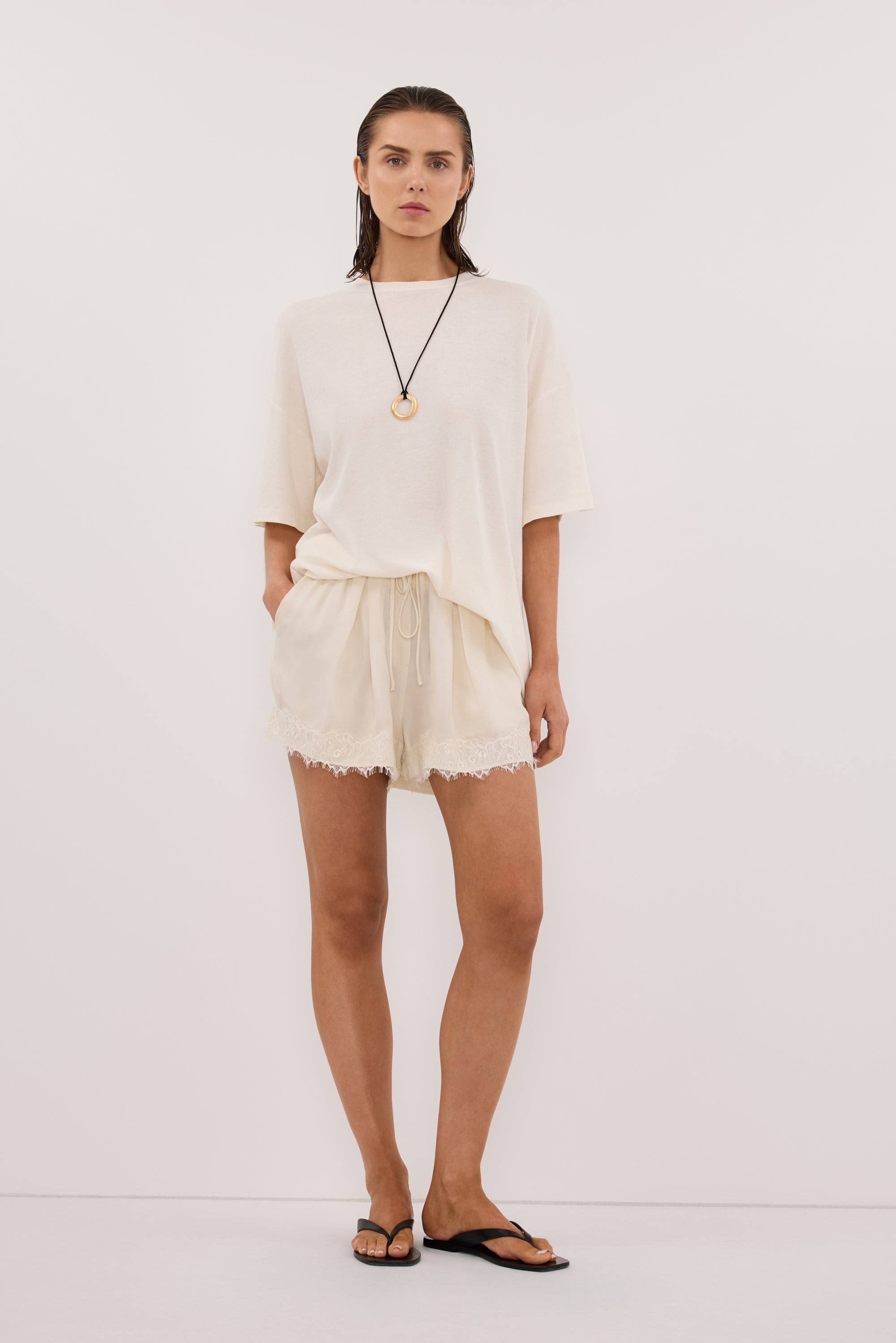 ANDREA SANDSTONE CUPRO LACE SHORT