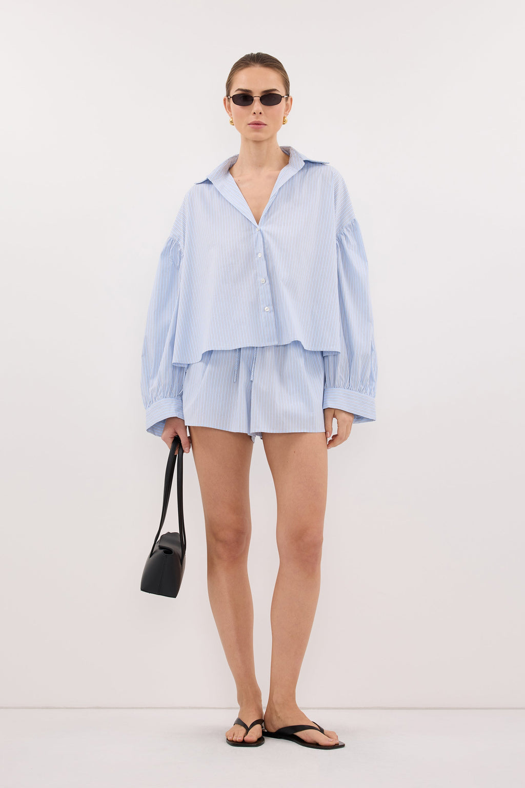 BERNICE BLUE STRIPE COTTON BLEND SHORT