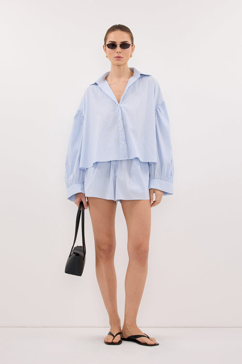 BERNICE BLUE STRIPE COTTON BLEND SHORT