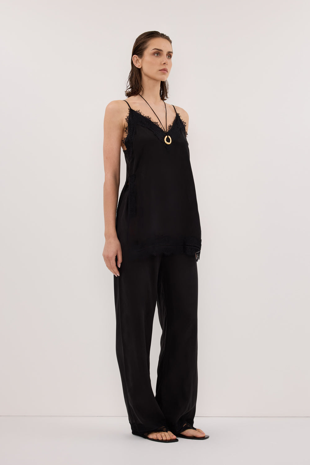 ANDREA BLACK CUPRO LACE PANT
