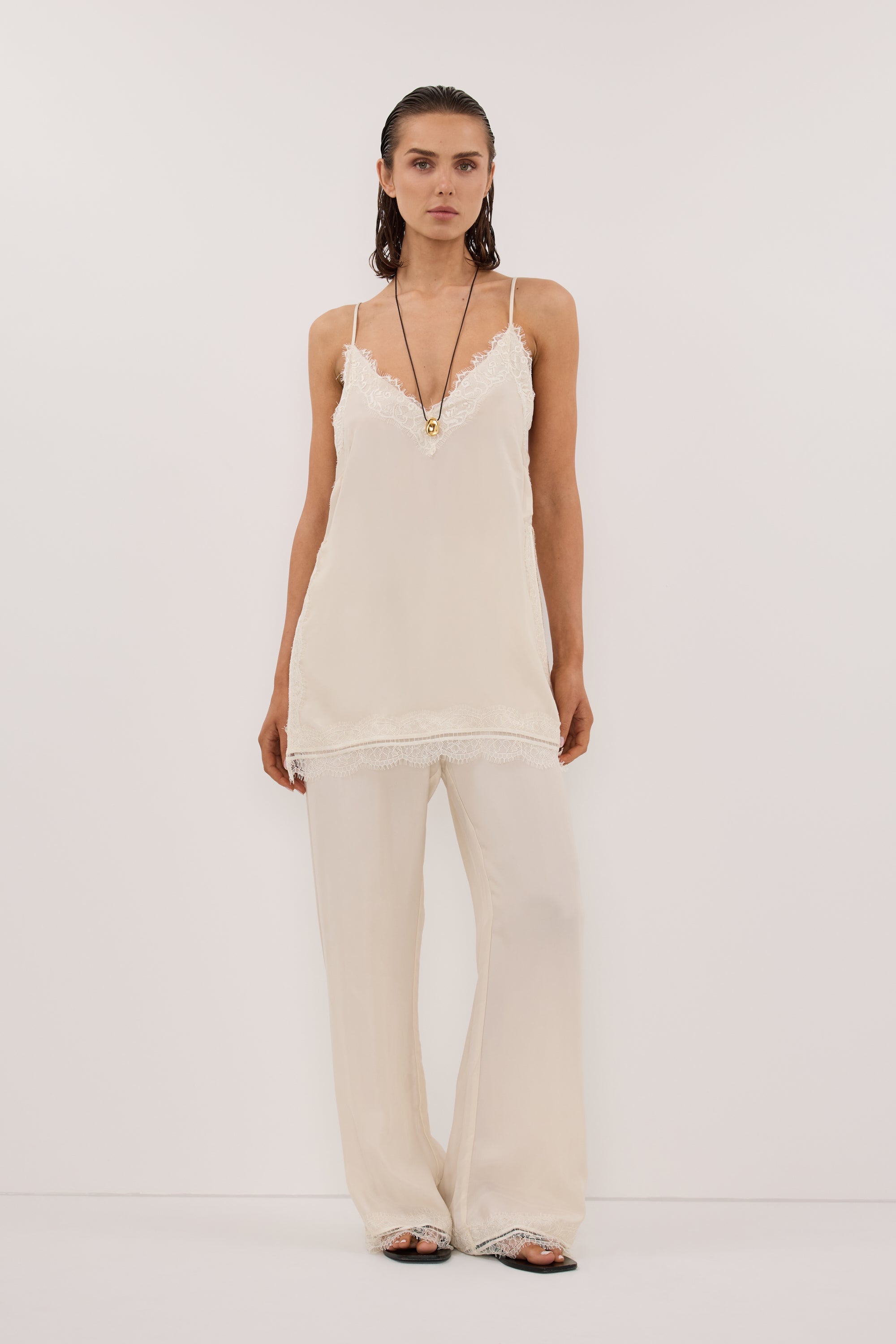 ANDREA SANDSTONE CUPRO LACE PANT