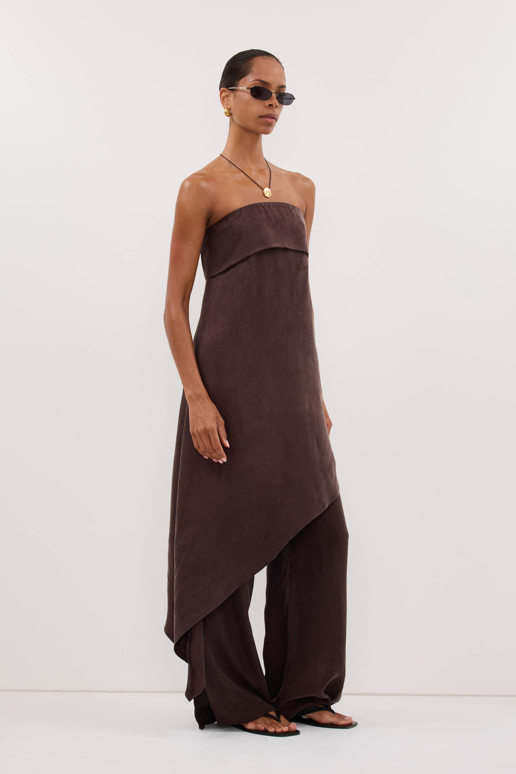 XENA PLUM CHOC CUPRO SIDE SPLIT PANT