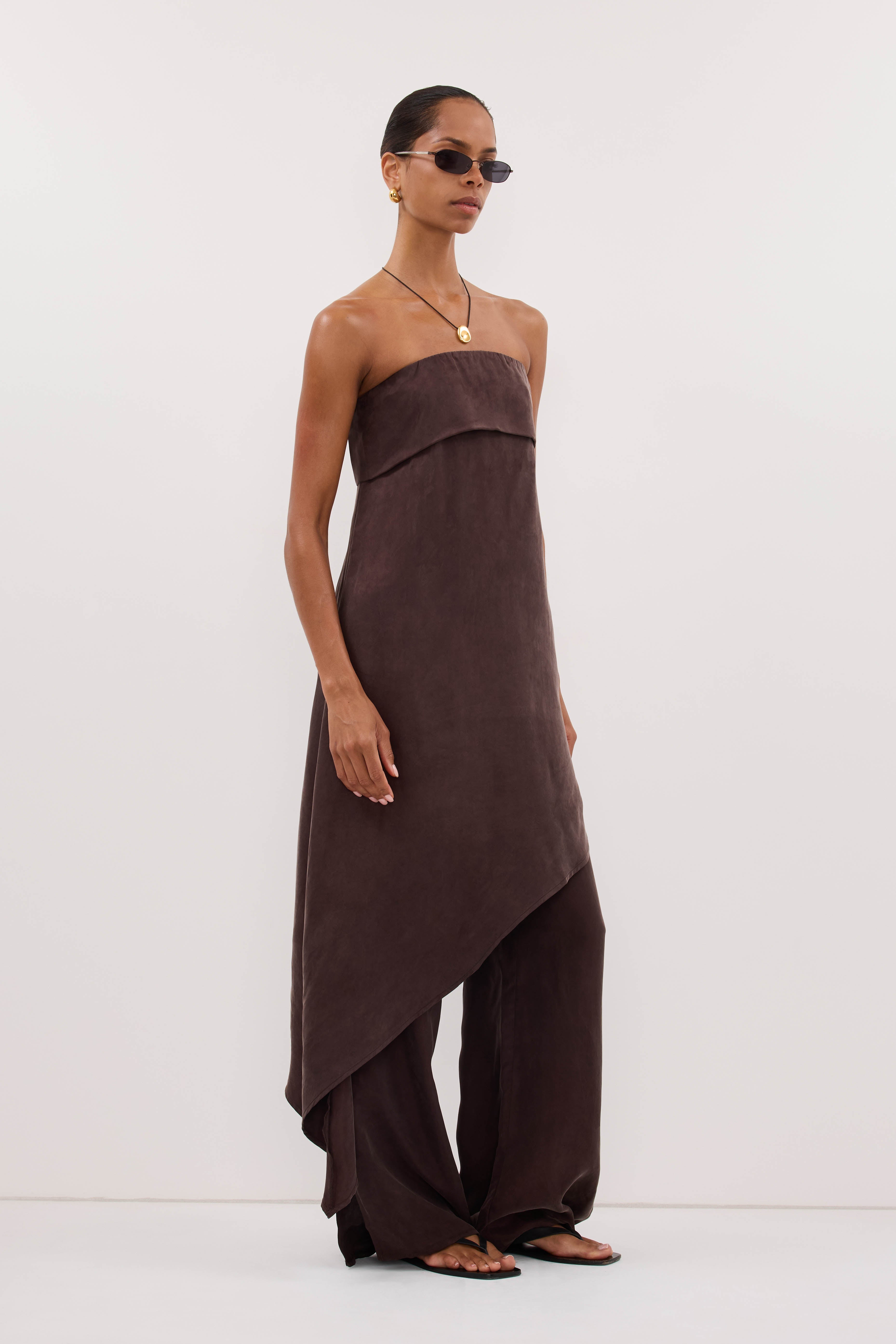 XENA PLUM CHOC CUPRO SIDE SPLIT PANT