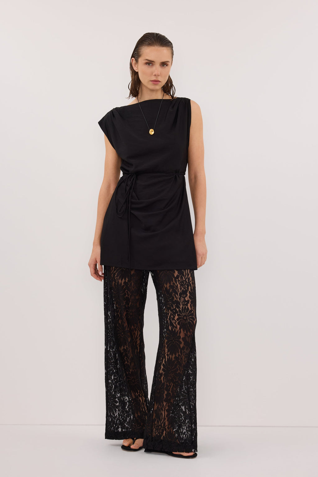 MARMO BLACK DRAPED MINI DRESS