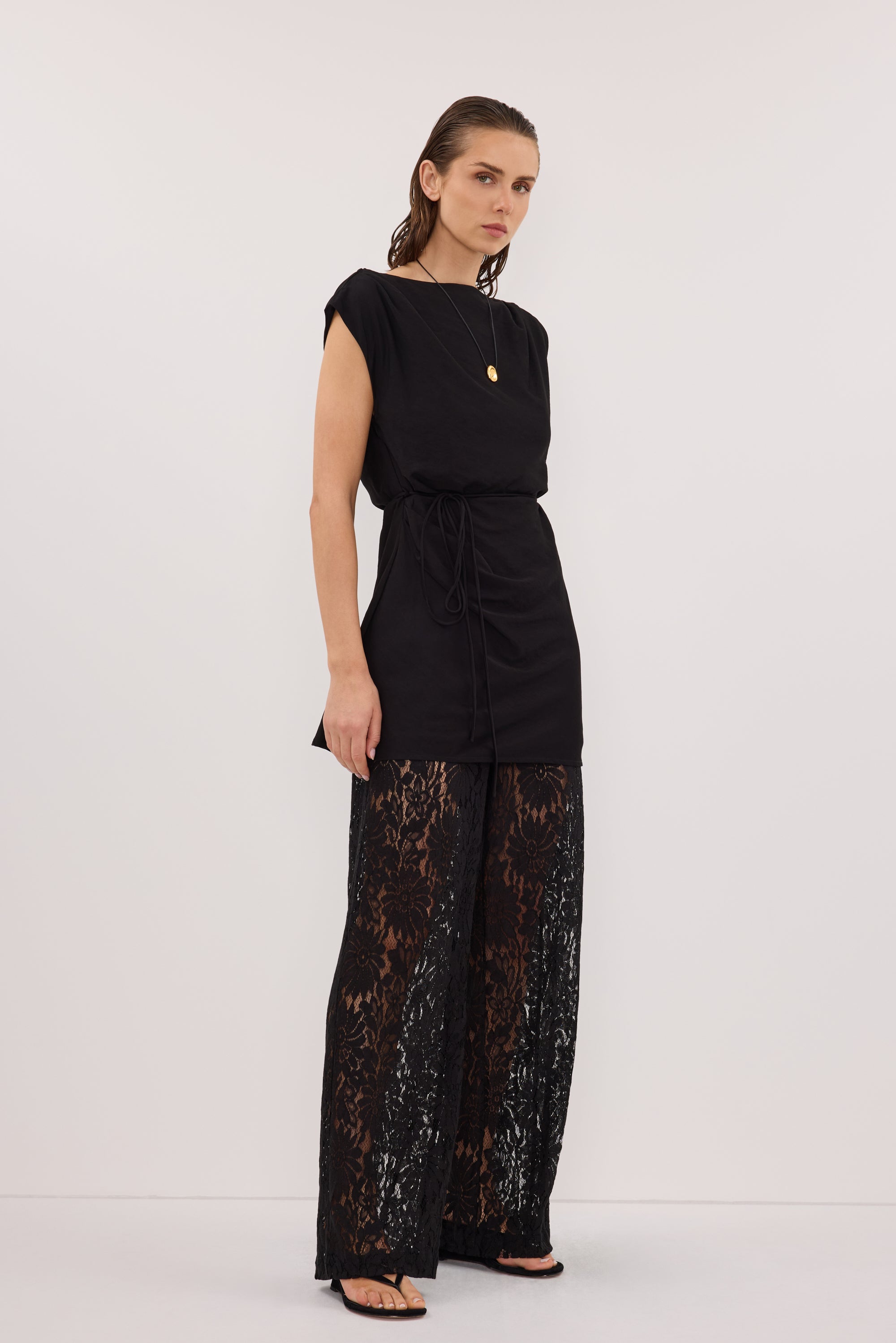 MARMO BLACK DRAPED MINI DRESS