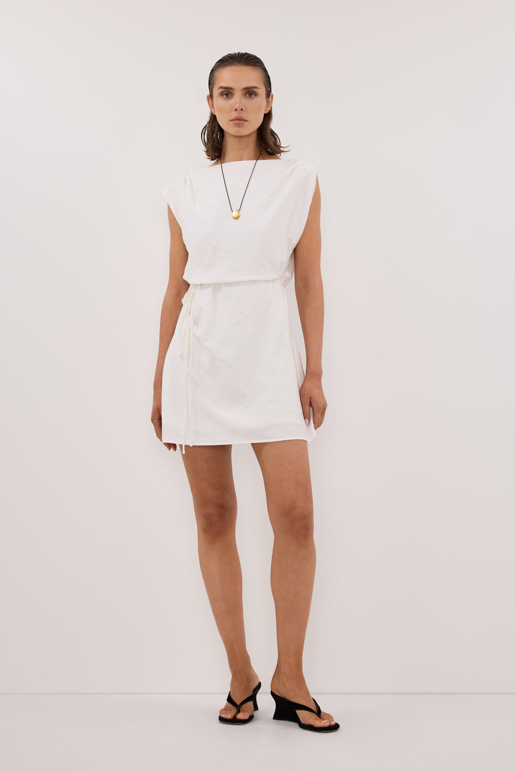 MARMO WHITE DRAPED MINI DRESS