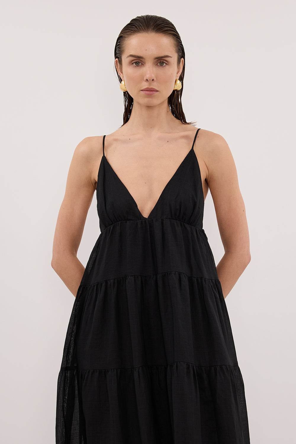 LIZA BLACK RAMIE MIDI DRESS