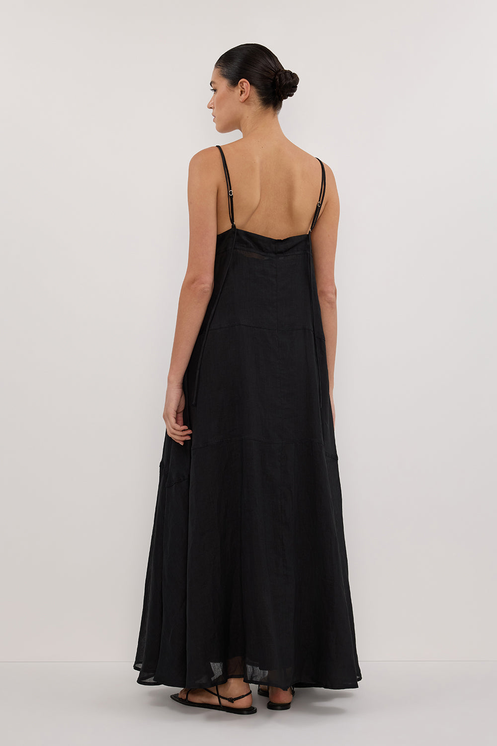 TINA BLACK RAMIE HIGH NECK MIDI DRESS