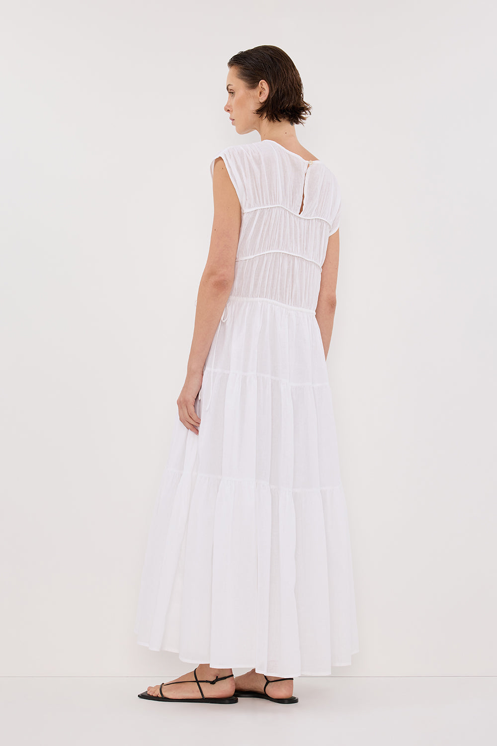 FLYNN WHITE LINEN BLEND MIDI DRESS