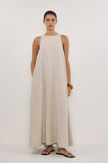 ISABELLE NATURAL LINEN MIDI DRESS