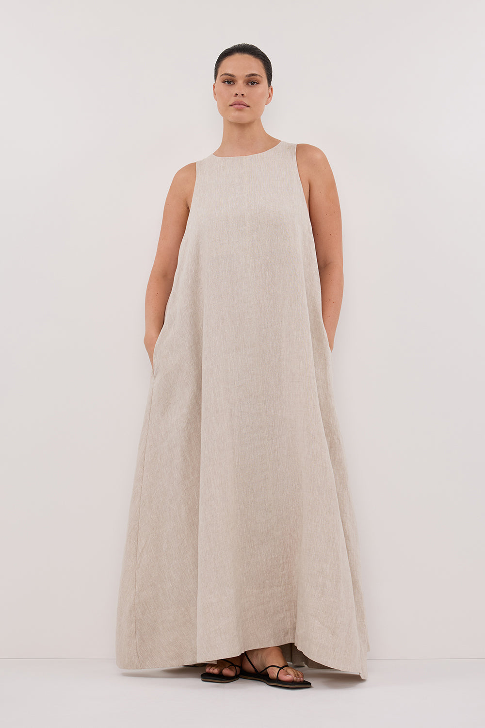 ISABELLE NATURAL LINEN MIDI DRESS