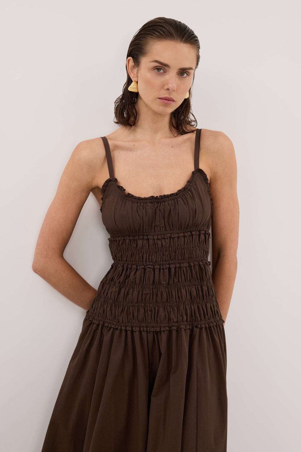 TOBY BITTER CHOC COTTON MIDI DRESS