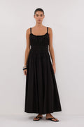 TOBY BLACK COTTON MIDI DRESS