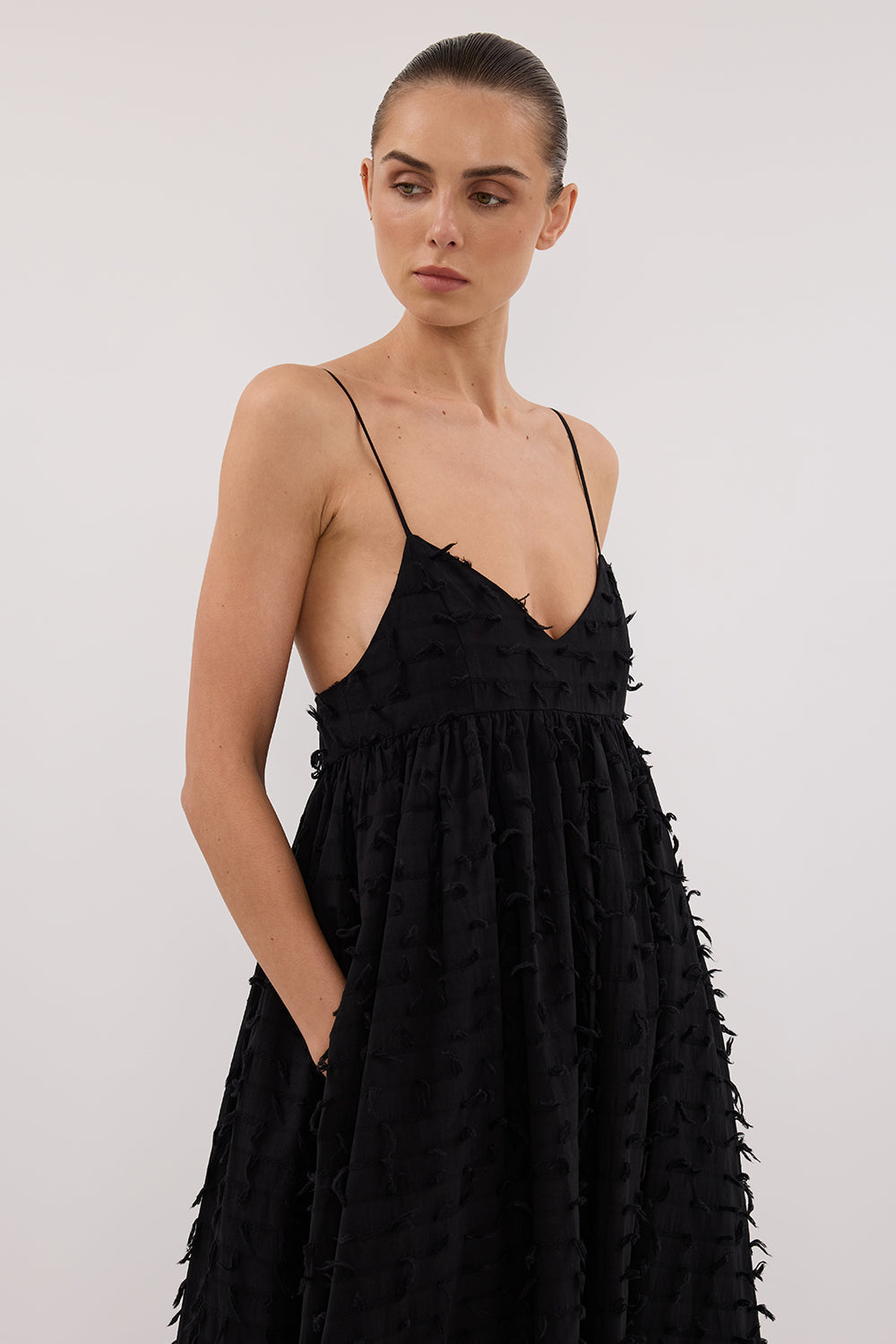 PALOMA BLACK BABYDOLL MIDI DRESS