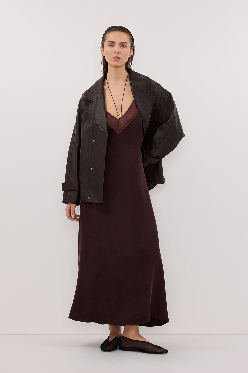 MILLIE WALNUT CUPRO SLEEVELESS MIDI DRESS