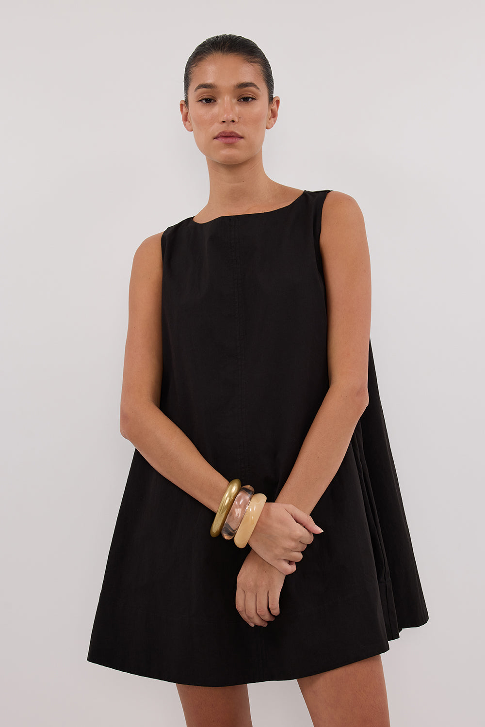 MAISIE BLACK POPLIN MINI DRESS
