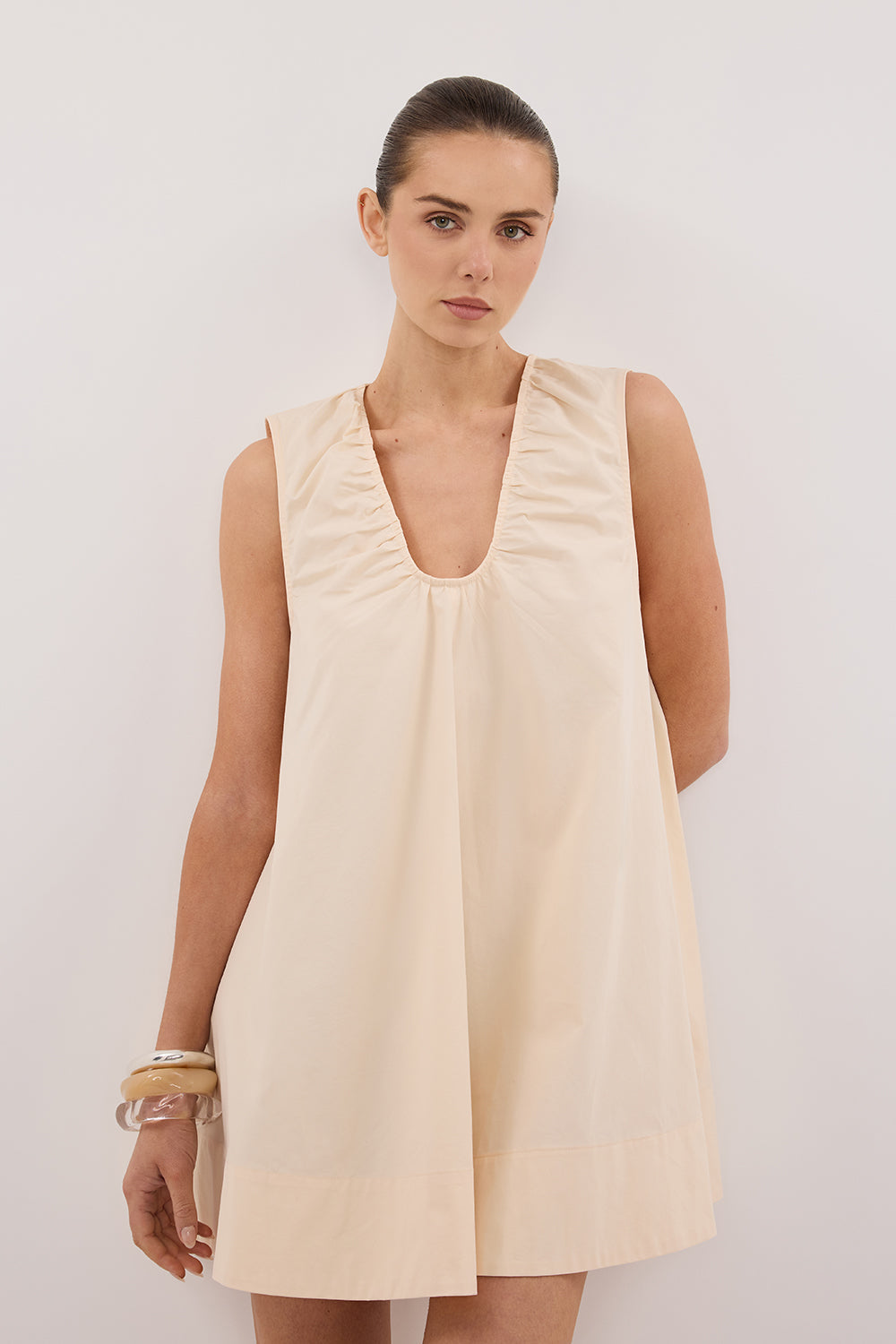 GABBY BUTTERMILK OVERSIZED COTTON MINI DRESS
