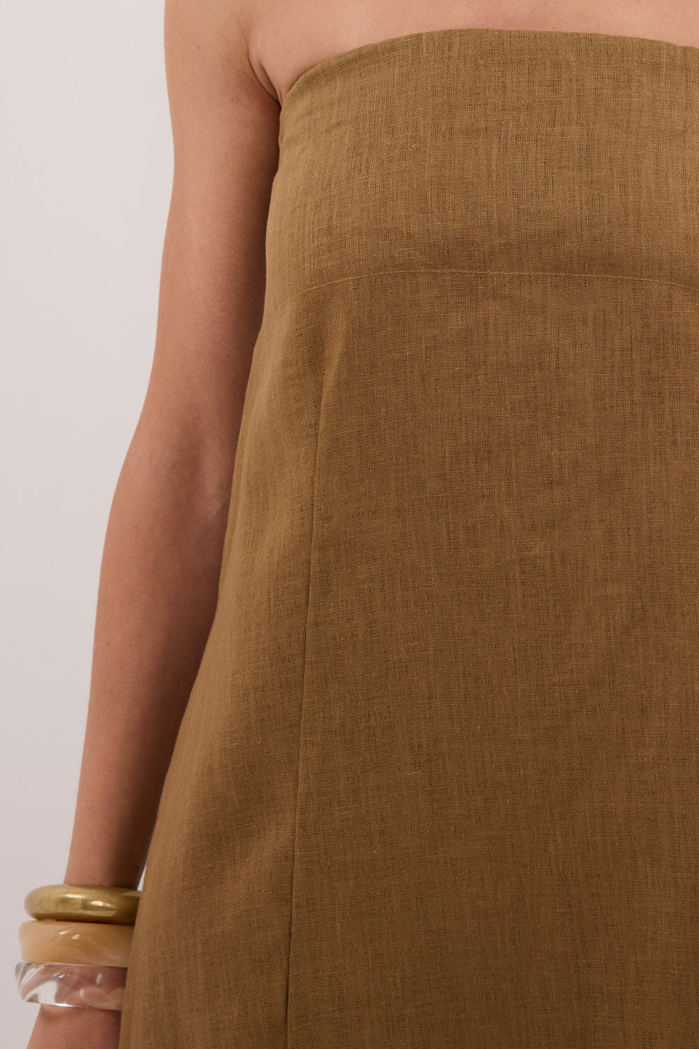 KINSLEY FERN LINEN STRAPLESS MIDI DRESS