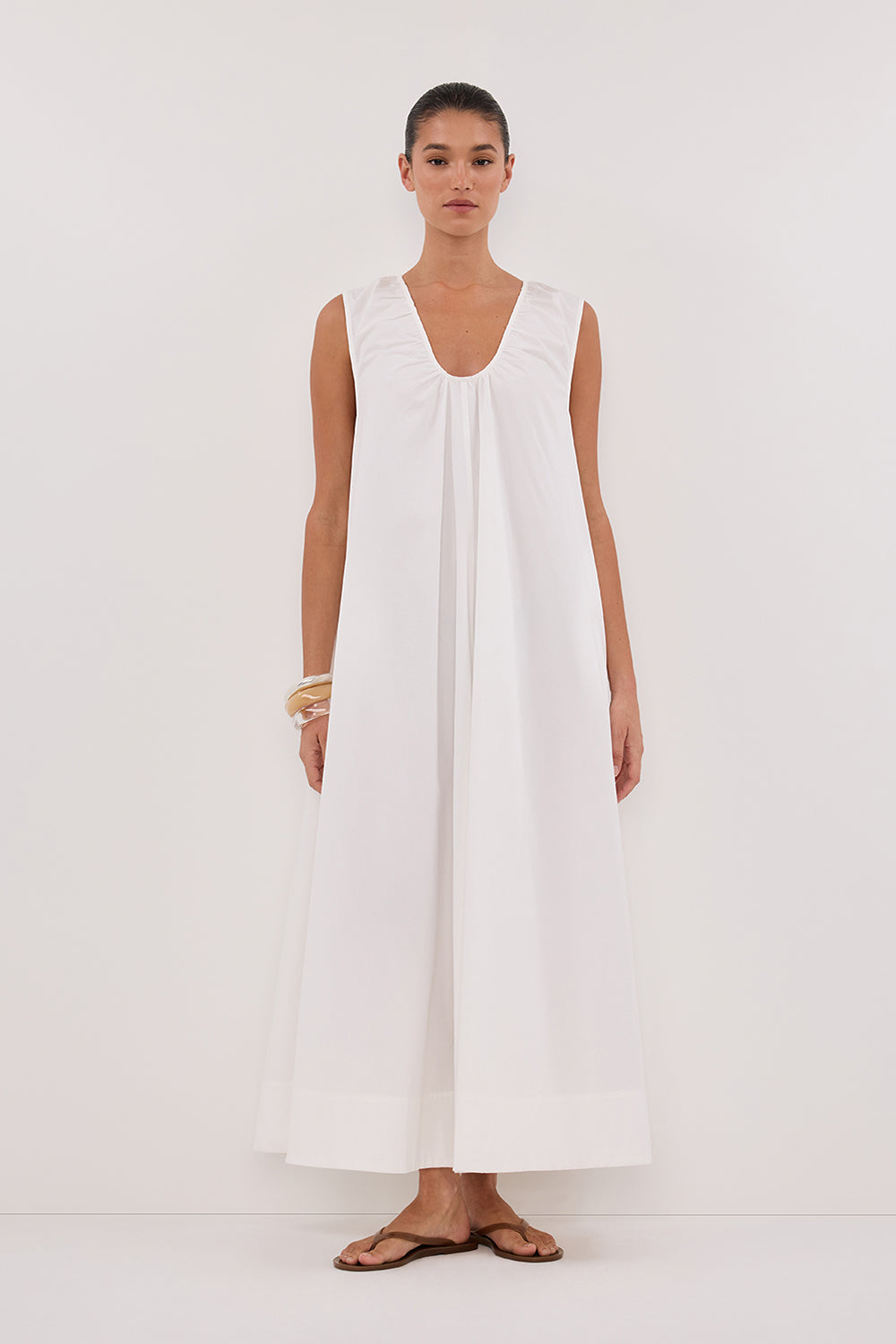 GABBY WHITE OVERSIZED COTTON MIDI DRESS