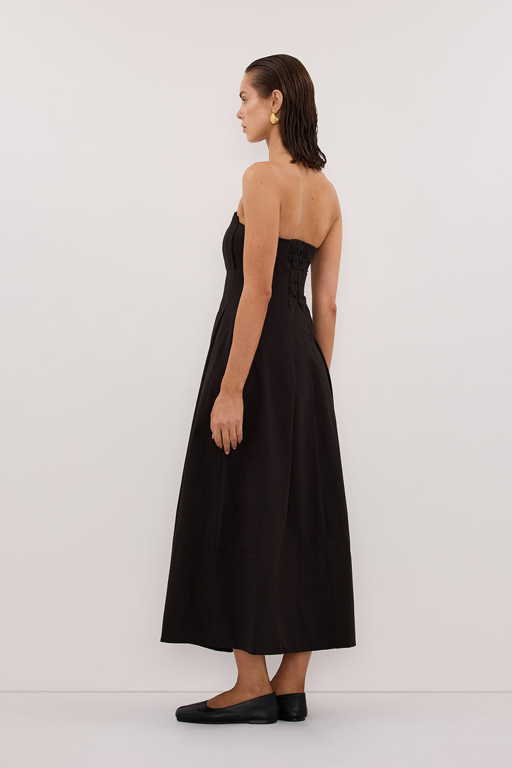 LILLY BLACK COTTON STRAPLESS MIDI DRESS