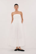 LILLY WHITE COTTON STRAPLESS MIDI DRESS