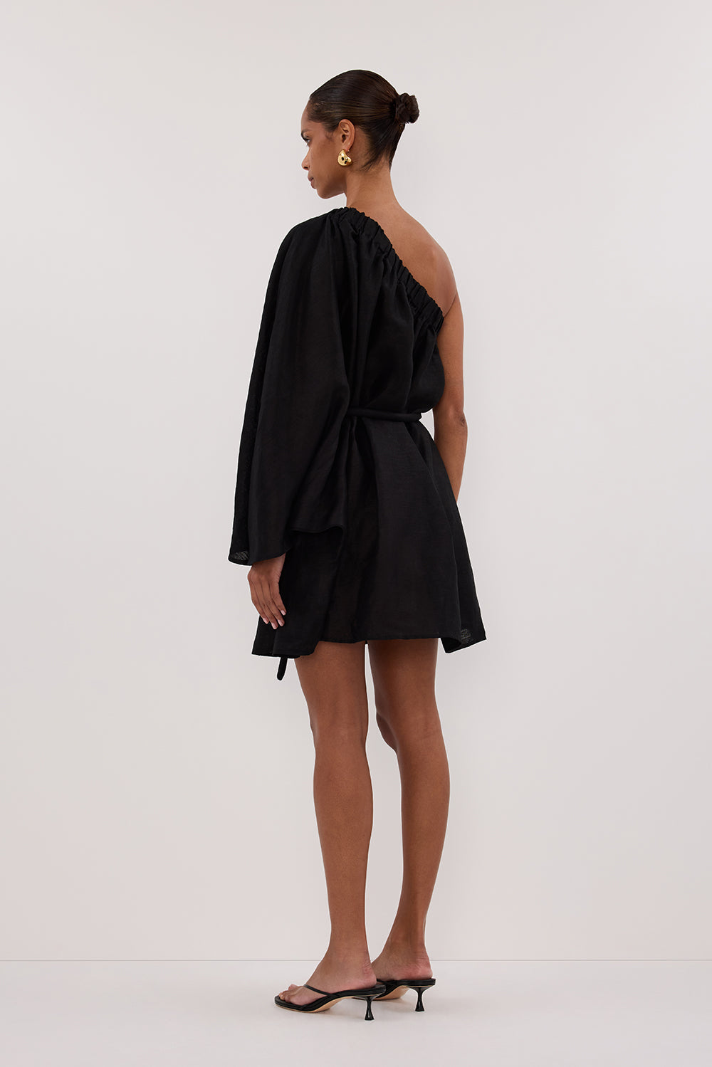 AURELIA BLACK ASYM LINEN MINI DRESS